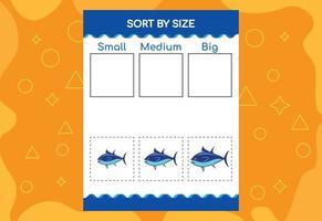 Sort images by size. Educational Worksheet For Kids. vector