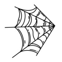 Spider web vector icon. Creepy, scary, sticky cobweb. Black outline isolated on white. Gossamer sketch. Line art corner web for Halloween decor, holiday cards, invitations, posters, textiles, logo