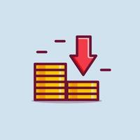 Decrease money income cartoon vector icon isolated object