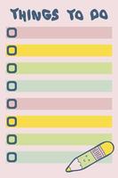 Things to do checklist template with cute pencil. vector