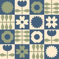 Retro checkered seamless pattern with flowers in 1980 style. vector