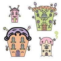 Spooky halloween mushroom houses clipart collection. vector