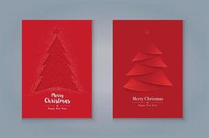 árbol de navidad rojo y nieve, diseño de tarjeta de felicitación de feliz navidad. vector