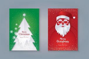 Merry Christmas Greeting card Design. Santa Claus and Christmas Tree with snowflake vector