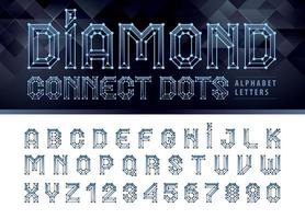 Diamond Line Connect Dots Alphabet Letters and numbers, vector