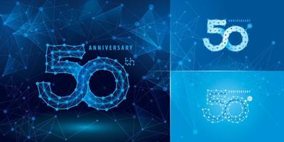 Set of 50th Anniversary logotype design, Fifty years Celebrating Anniversary Logo, Network Connecting Dot Polygon Geometric, infinity logo