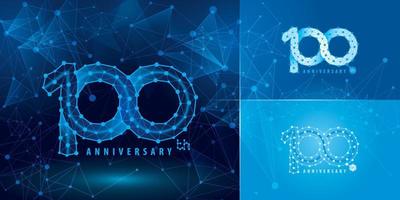 Set of 100th Anniversary logotype design, Hundred years Celebrating Anniversary Logo, Network Connecting Dot Polygon Geometric, Abstract Connected Dots Tech Number, infinity logo vector