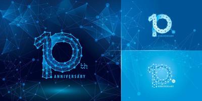Set of 10th Anniversary logotype design, Ten years Celebrating Anniversary Logo, Network Connecting Dot Polygon Geometric, infinity logo vector