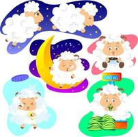 fluffy sheep bundle set vector