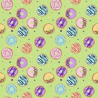 seamless pattern with glazed donuts. Bright juicy pattern on a green background vector