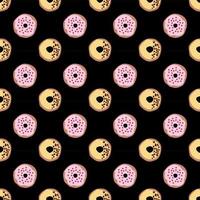 seamless pattern with glazed donuts. Bright juicy pattern on a black background vector