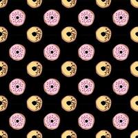 seamless pattern with glazed donuts. Bright juicy pattern on a black background vector