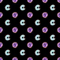 seamless pattern with glazed donuts. Bright juicy pattern on a black background vector