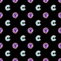 seamless pattern with glazed donuts. Bright juicy pattern on a black background vector