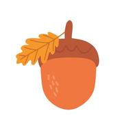 Cartoon Acorn with oak leaves Vector Icon Set for Web Design