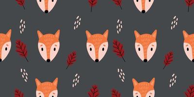 Autumn pattern with colorful seasonal leaves and fox. vector