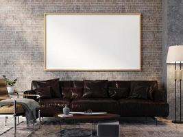 Poster Frame Mockup In Wall Scandinavian Living Room Interior photo