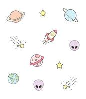 Cute planets and stars vector illustration. Solar system hand drawn vector