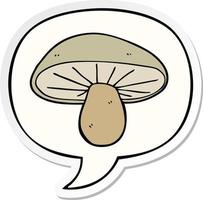 cartoon mushroom and speech bubble sticker vector