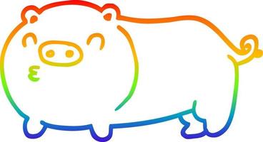 rainbow gradient line drawing cartoon pig vector