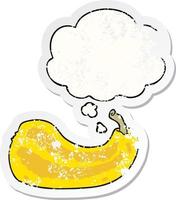 cartoon squash and thought bubble as a distressed worn sticker vector
