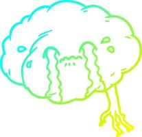 cold gradient line drawing cartoon brain with headache vector