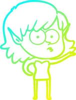 cold gradient line drawing cartoon shocked elf girl vector