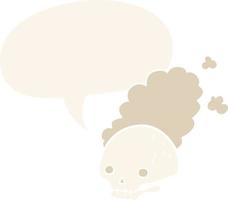 cartoon dusty old skull and speech bubble in retro style vector