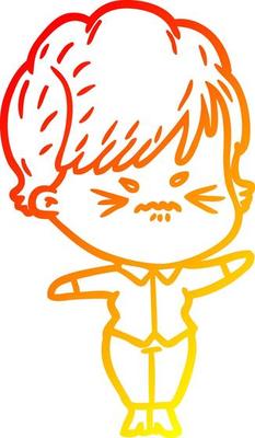 warm gradient line drawing cartoon frustrated woman