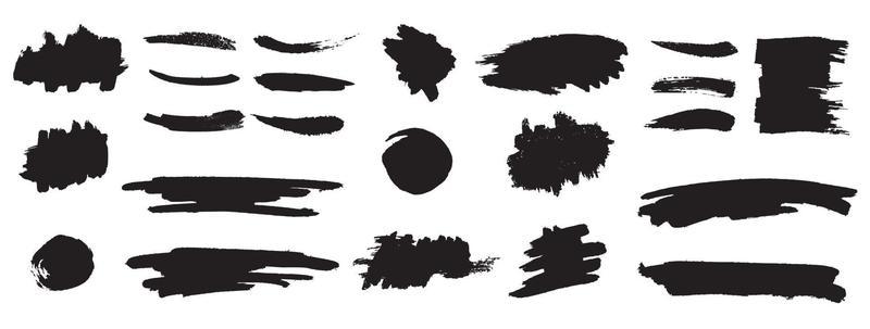 Set of black paint, ink brush strokes