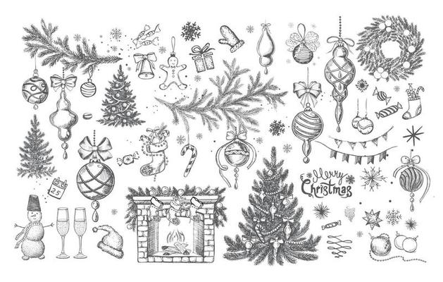 Christmas pattern in sketch style. Hand drawn illustration.