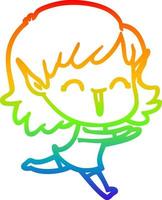 rainbow gradient line drawing cartoon elf girl vector