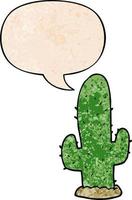 cartoon cactus and speech bubble in retro texture style vector