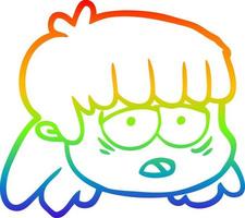 rainbow gradient line drawing cartoon female face vector