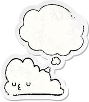 cute cartoon cloud and thought bubble as a distressed worn sticker vector