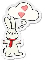 cartoon rabbit in love and thought bubble as a printed sticker vector