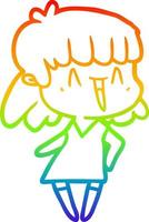 rainbow gradient line drawing cartoon woman vector