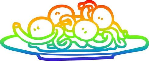 rainbow gradient line drawing cartoon spaghetti and meatballs vector