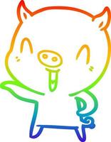 rainbow gradient line drawing happy cartoon pig vector