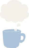 cartoon coffee cup and thought bubble in retro style vector