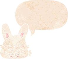 cartoon rabbit and speech bubble in retro textured style vector