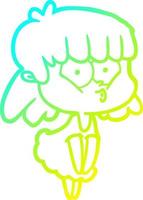 cold gradient line drawing cartoon whistling girl vector