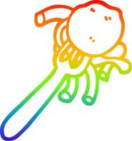 rainbow gradient line drawing cartoon spaghetti and meatballs on fork vector