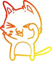warm gradient line drawing cartoon cat hissing vector