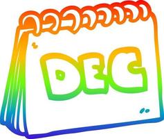 rainbow gradient line drawing cartoon calendar showing month of december vector