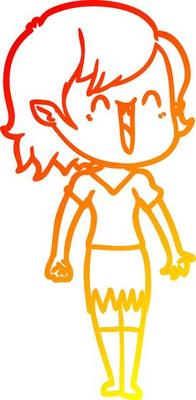 warm gradient line drawing cute cartoon happy vampire girl