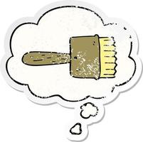 cartoon paintbrush and thought bubble as a distressed worn sticker vector