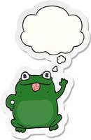 cartoon frog and thought bubble as a printed sticker vector