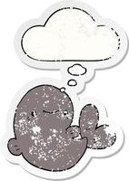 cartoon whale and thought bubble as a distressed worn sticker vector