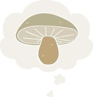 cartoon mushroom and thought bubble in retro style vector